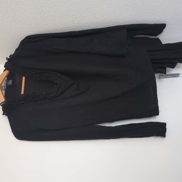 Draped open front cardigan with ruffled trim - Picture 3 of 3